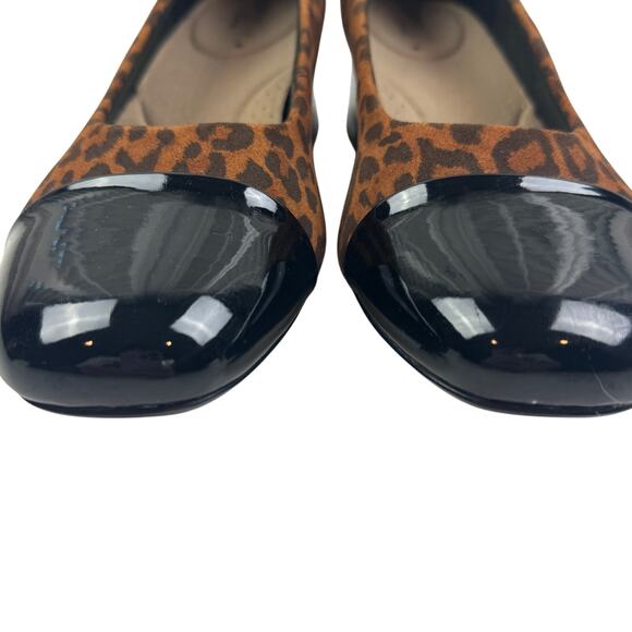 Clarks Marilyn Sara Leather Animal Leopard Print Patent Pumps Women's Size 8.5 - Picture 3 of 9
